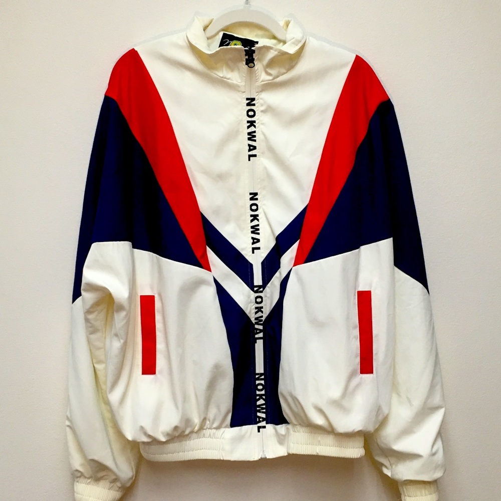Nokwal Track Jacket Full Zip Windbreaker Medium White Active Retro Streetwear